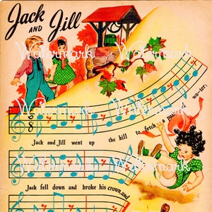 Vintage Children&#39;s Illustration Jack and Jill. Instant Digital Download.