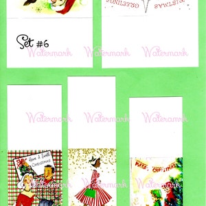 Fogli collage natalizi vintage della metà del secolo, mini cartoline o tag, tagliati e piegati, set 6. Download digitale istantaneo