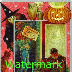 Vintage Halloween Nash-Jaeger Ansichtkaart Afbeelding, Rascally Boys Switching Signs. Heks, JOL, Groene Kat, Uil. Digitaal downloaden