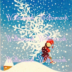 Vintage Art Deco Winter or Christmas, Little Scandinavian  Child with White Tree. Instant Digital Download.