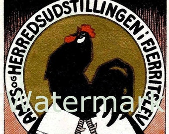 Vintage Black European Rooster. Digital Download