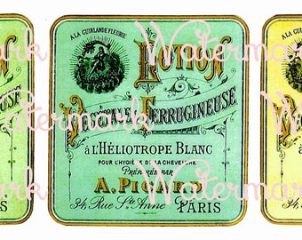 3 Vintage Parisian, French Perfume Lotion Labels, Single Image Sheet, Instant Digital Download Plus FREE Gift