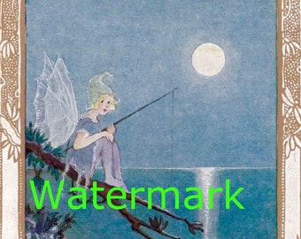 Vintage Fairy Fisherman. Digital Image