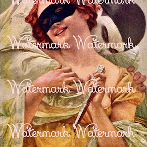 Vintage Man Romantically Kissing Woman on Neck, Carnival Goers. Digital Download