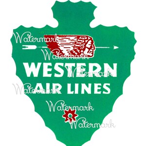 Vintage Western Airlines Luggage Label, Instant Download, Digital Image