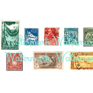 8 Vintage Antique African Postal Stamps. Various Countries and Scenes, Oversized Stamp Images, Instant Digital Download.