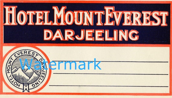 DARJEELING INDIA HOTEL MOUNT EVEREST VINTAGE LUGGAGE LABEL