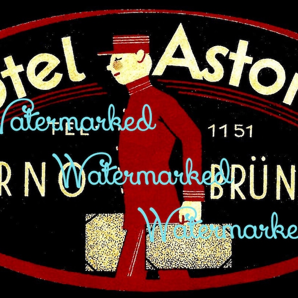 Vintage Hotel Astoria, Brno Brunn, Tsjecho-Slowakije Bagagelabel, Digitale afbeelding