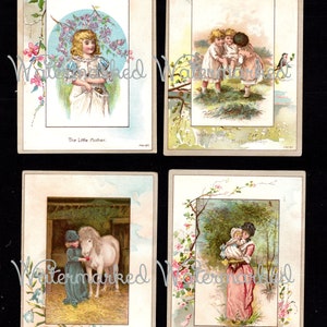 4 Vintage Beautiful Victorian Children & Babies, VTC Set #1. Instant Digital Download. Plus FREE gift.