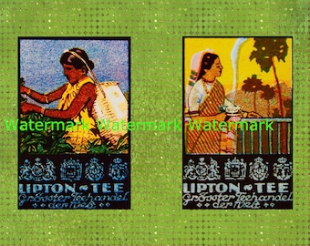 Vintage Old Indian Lipton Tea Advertisements, Collage Sheet, 2 Image Sheet, Set 1 Instant Digital Download Plus FREE Gift