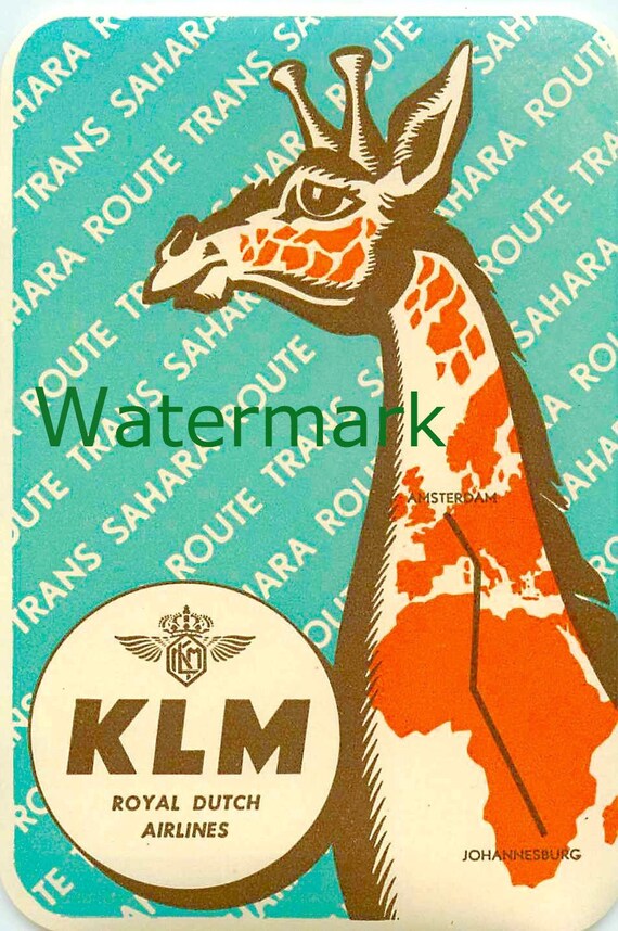 Giraffa vintage, KLM Airline, Etichetta bagaglio, Immagine - Main Image