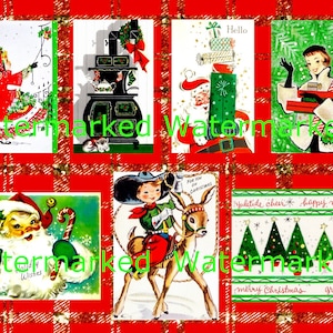 Vintage Mid Century Christmas Ephemera, 7 Large Tags or Collage Sheet, Instant Digital Download, Plus FREE Gift Download!