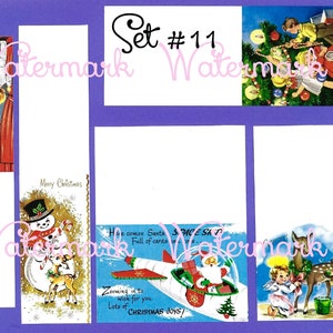 Folhas de colagem de Natal vintage de meados do século, minicartões ou etiquetas, cortar e dobrar, conjunto 11. Download digital instantâneo