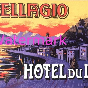 Vintage Bellagio Hotel du Lac, Luggage Label, Digital Image