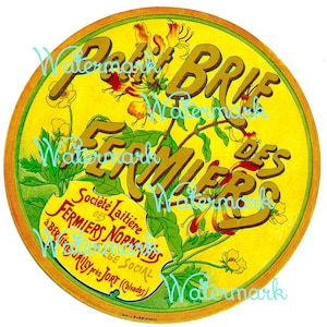 Vintage French Cheese Label. Petit Brie. Instant Digital Download