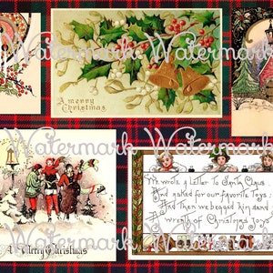 Linda folha de colagem de Natal Art Déco de 5 peças vintage, velas, cantores, carta para o Papai Noel, casa de campo, etc. Download digital instantâneo.