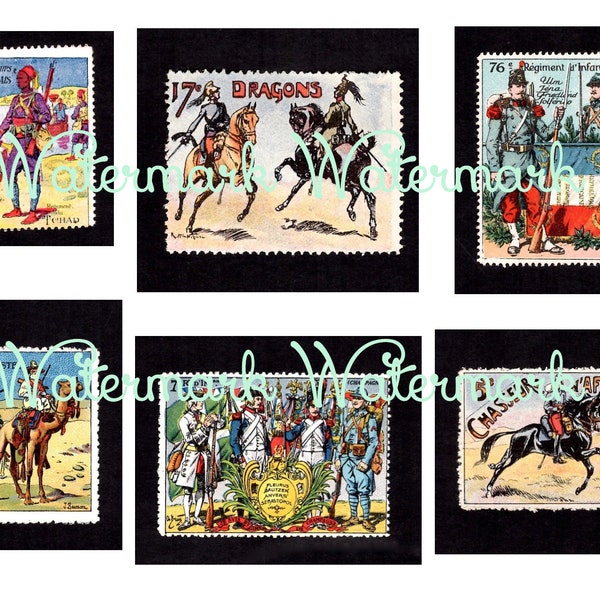 North Africa War Era Soldiers, Horses, Camels Images French Set of 6. Instant Digital Download.