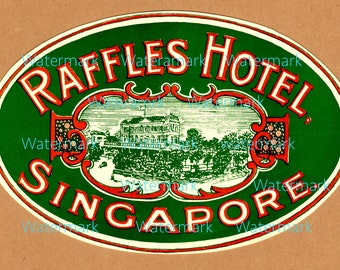 Vintage Raffles Hotel Singapore Luggage Label, Instant Digital Download