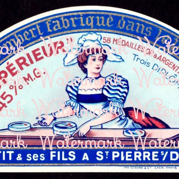 Vintage Antique French Cheese Label. Instant Digital Download