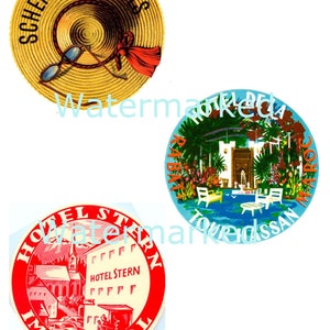 Vintage 3 Luggage Labels, 4 Inch Circles, Set 4 Digital Download