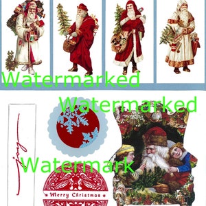 Vintage Christmas 8 Large Traditional Gift Tags Sheet, Santa Chair, Single Santas etc.. Instant Digital Download.
