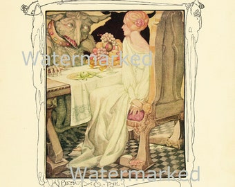 Vintage Fairy Tales, Beauty & The Beast, From the Golden Age of Children's Illustration, Instant Download Digital Image