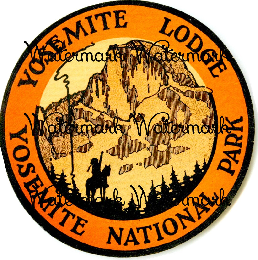 Vintage Yosemite Lodge, Yosemite National Park Label, Instant Digital