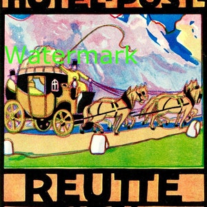 Vintage Hotel Post Reutte, etiqueta de bagagem do Tirol, imagem digital