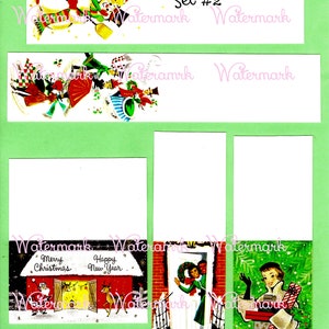 Folhas de colagem de Natal vintage de meados do século, minicartões ou etiquetas, cortar e dobrar, conjunto 2. Download digital instantâneo