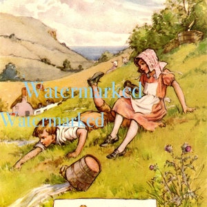 Vintage Kinder Illustration Jack & Jill. Sofortiger digitaler Download. Plus GRATIS Geschenk.