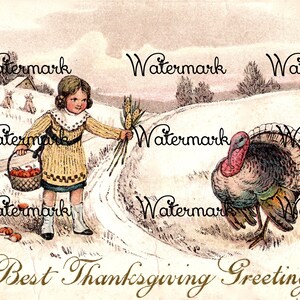 Vintage Thanksgiving Girl Feeding Turkey. Instant Digital Download.