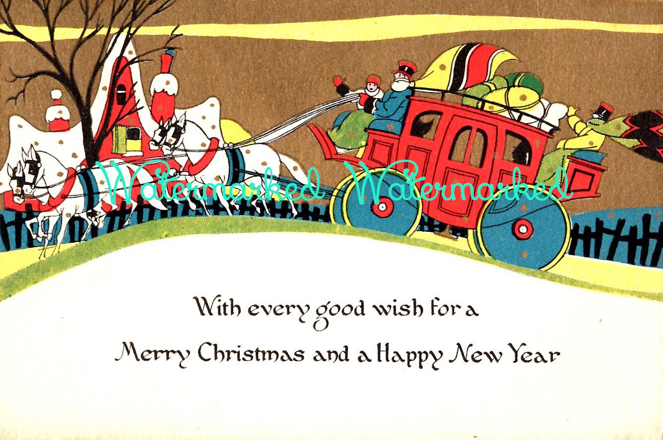 Vintage Art Deco Christmas Card Coach Full People in Bright - Etsy Hong Kong