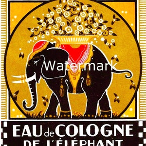 Vintage Paris Perfume Black Elephant Label, Digital Image