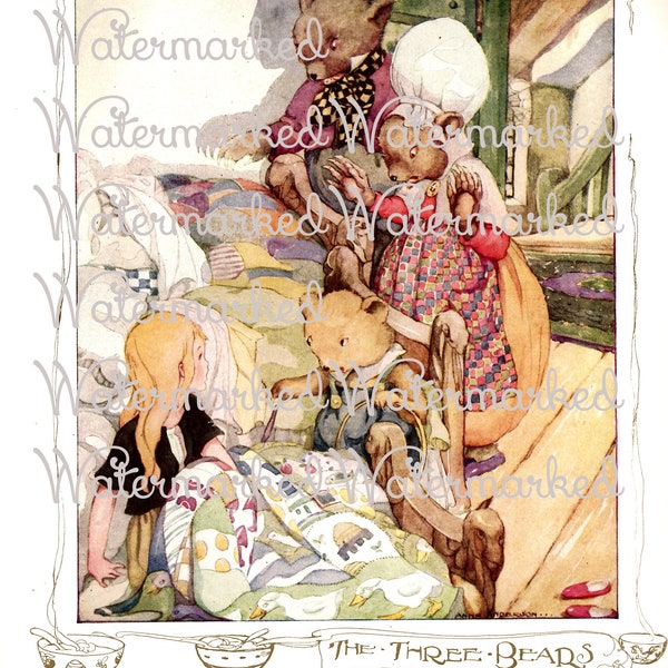 Vintage Old World Children's Print, Goldilocks & the Three Bears. Instant Digital Download.