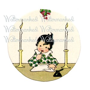 Carta Art Deco Vintage a Santa Claus, Niño en Círculo, Descarga Digital Instantánea