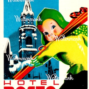 Vintage Hotel Posta, Dolomiti, Cortina Luggage Label, Instant Digital Download