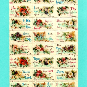 24 Vintage Victorian Bible Verse Stickers, or Tags. Instant Digital Download.