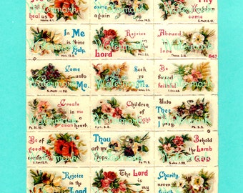 24 Vintage Victorian Bible Verse Stickers, or Tags. Instant Digital Download.