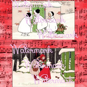 vintage 2 Art Déco Hiver Noël, Cartes postales européennes d’enfants dans la neige, Plus Cadeau GRATUIT. Téléchargement numérique instantané