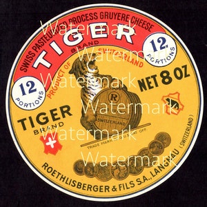 Vintage European Tiger Cheese Label Large. Instant Digital Download
