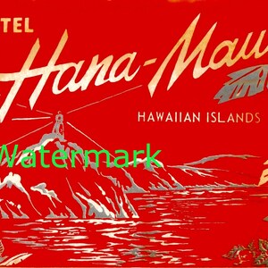 Vintage Hana, Maui, Hawaii, Luggage Label, Digital Image
