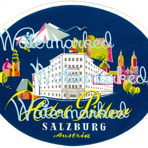 Vintage Salzburg Austria Hotel Luggage Label, 2 Versions, Instant Download Digital Image