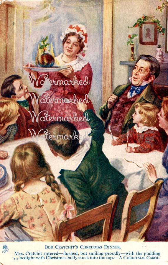 Vintage Old World Dickens Christmas Cratchit Family Dinner. Etsy
