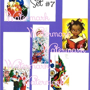 Vintage Mid Century Christmas Collage Sheets, Mini Cards o Tags, Taglia e Piega, Set 7. Download digitale istantaneo