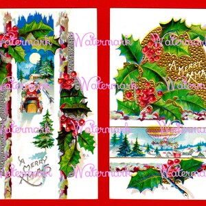 2 Vintage Whimsical Traveling Santa Claus Christmas Postcard Images, Auto & Blimp. Instant Digital Download