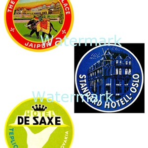 Vintage 3 Luggage Labels, 4 Inch Circles, Set 8 Digital Download