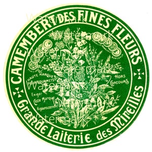 Vintage European Cheese Label Large Green Floral. Instant Digital Download