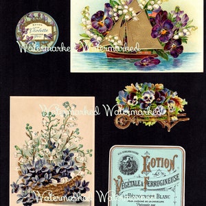Vintage Violets Collage Sheet, 5 Victorian & French Images, Digital Download