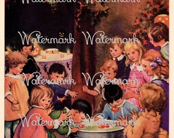 Vintage Children's Halloween Party, Antique Book Illustration, Instant Download Digital