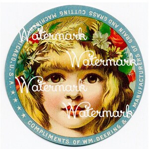 Vintage Antique Blonde Girl Farm Equipment Label. Instant Digital Download